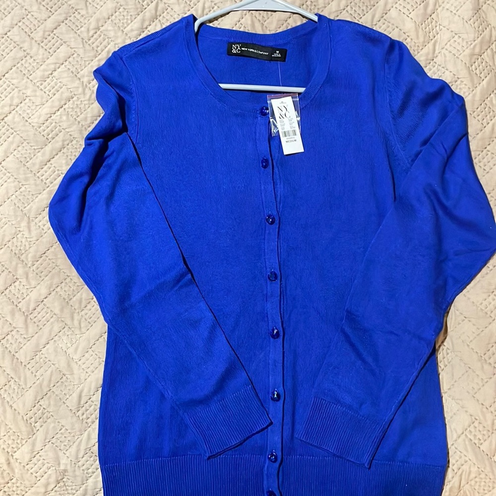 New York & Company Jeweled-Button Chelsea Crewneck Cardigan
